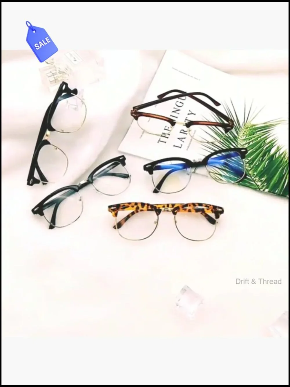 Vintage Stylish Semi-Rimless Clear Lens Glasses Blue Light Blocking